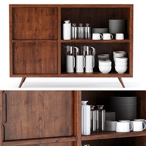 3D Oli wooden cabinet with dishes