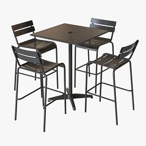 Bar Height Outdoor Table with Barstools 3D model