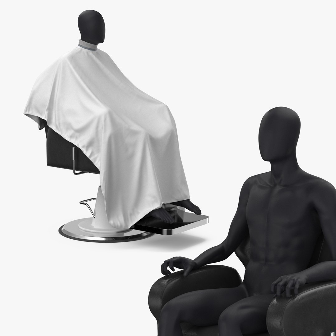 Hair Cutting Cape on Barber Chair with Mannequin 3D model preview