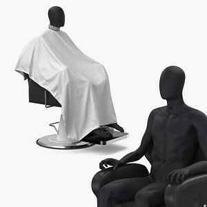 Hair Cutting Cape on Barber Chair with Mannequin