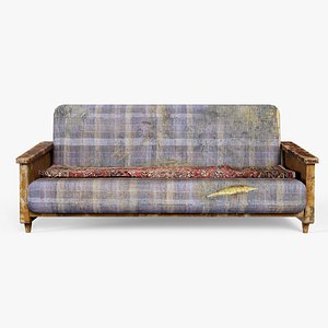 old vintage used dirty retro clothed couch with carpet da1 3D model