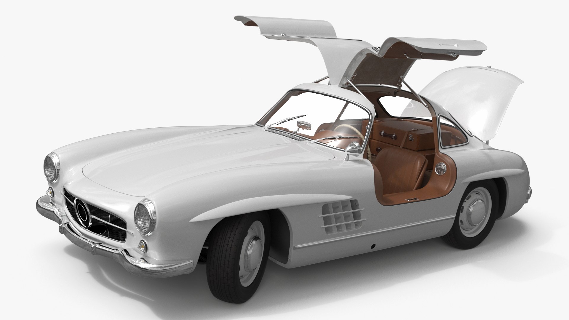 Vintage Collector Sports Car White Rigged 3D model preview