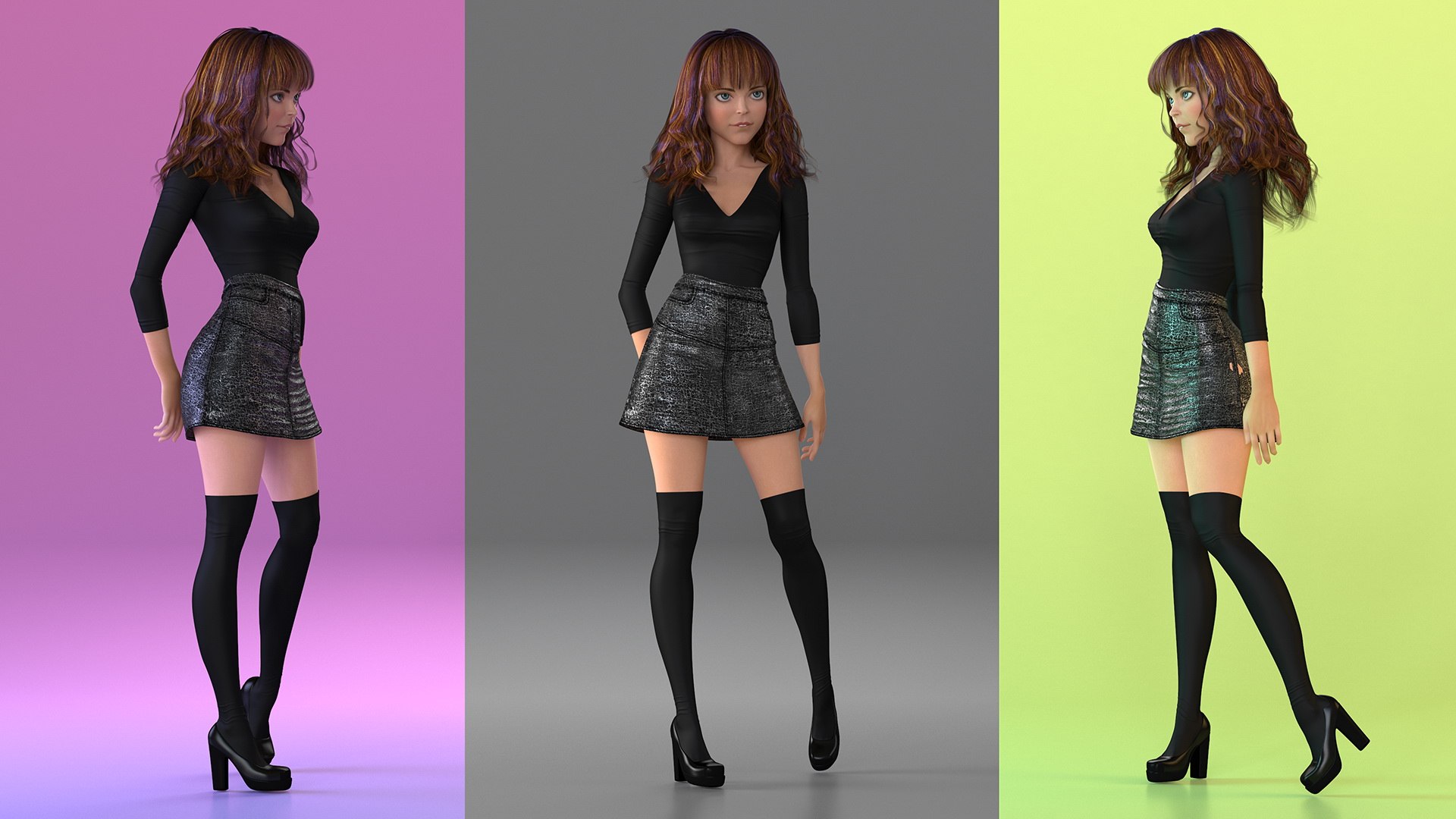 Cartoon Woman Clothes Standing Pose 3D model preview