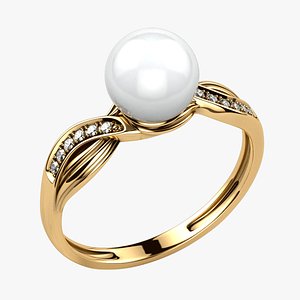 3D Single Pearl Fashion Gold Ring model