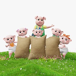 Cartoon Pig  Family 3D Rigging Pack 3D model