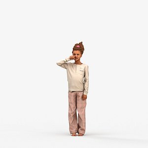 00364Evie003 - Young mixed-ethnicity girl brushing teeth in pajamas for residential home visualizati