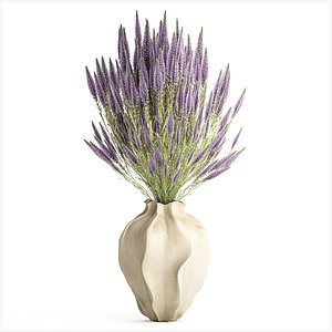 3D Beautiful bouquet wildflowers Calluna heather vase decor