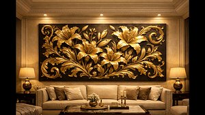 3D Royal Lily Acanthus Relief CNC 3D Printable Wall Panel-MAX
