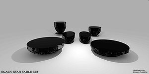 3d black star table set model