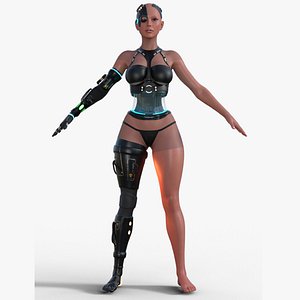 FUTURISTIC ROBOT WOMAN  RIG 3D model