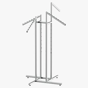 Clothing 4 Way Rack 02 Metal Black and White 3D model
