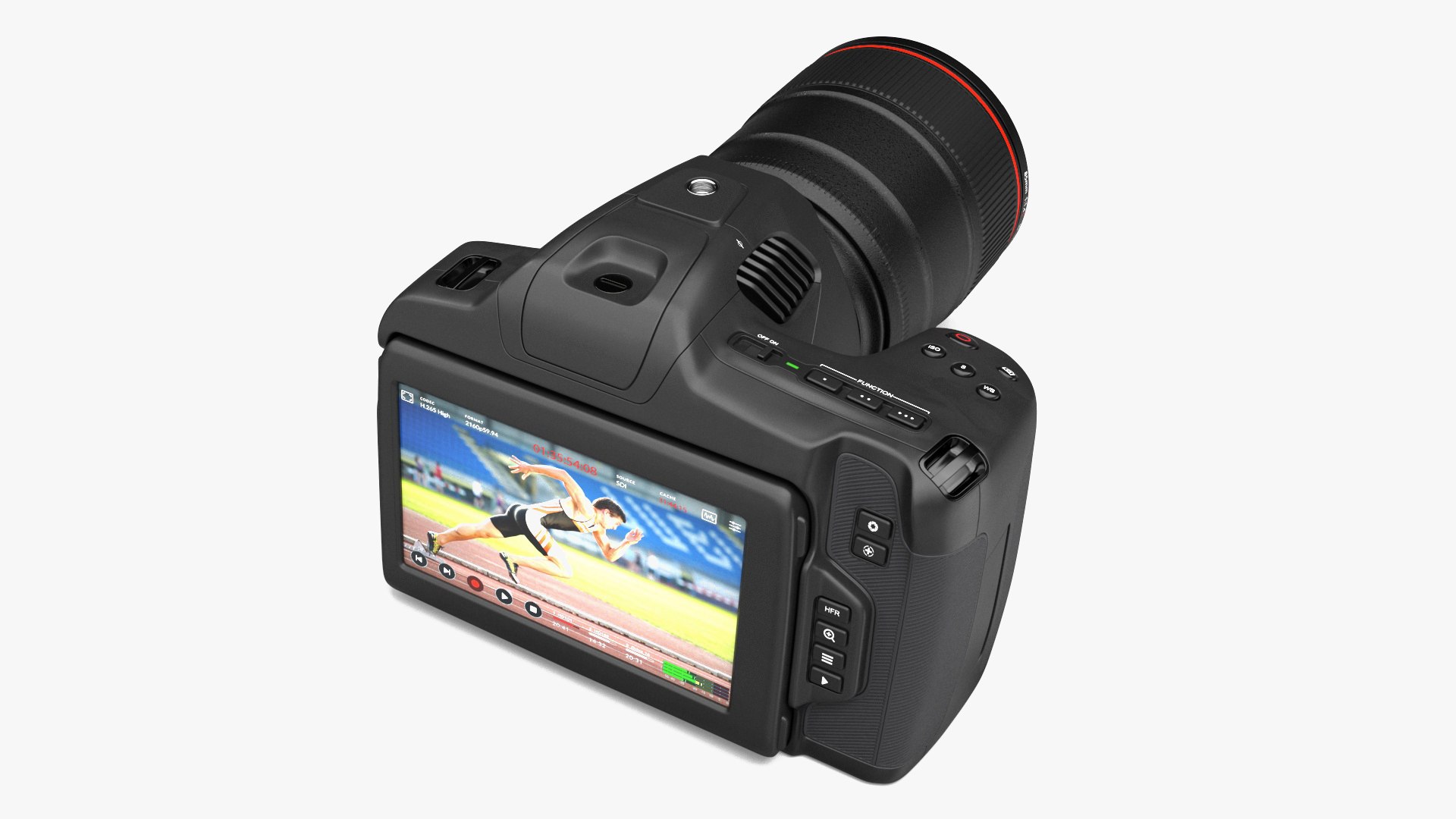Modern Professional Camera Light On with Lens 3D model preview