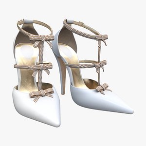 Bow-Embellished Bridal High Heels Stiletto Pointy Toe White Shoes