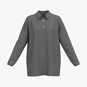 3D Female raglan oversized polo long sleeve model