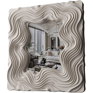 3D Modern Futuristic Square Wall Mirror Sculptural Organic Frame 3D model