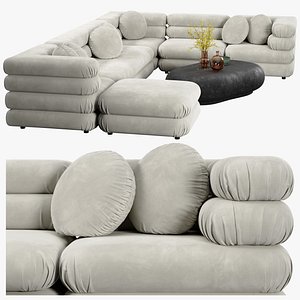 3D Modular Velvet Sectional Sofa with Organic Coffee Table