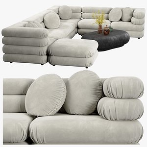 Modular Velvet Sectional Sofa with Organic Coffee Table