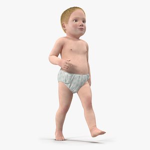 Baby Boy Walking with Fur 3D Model