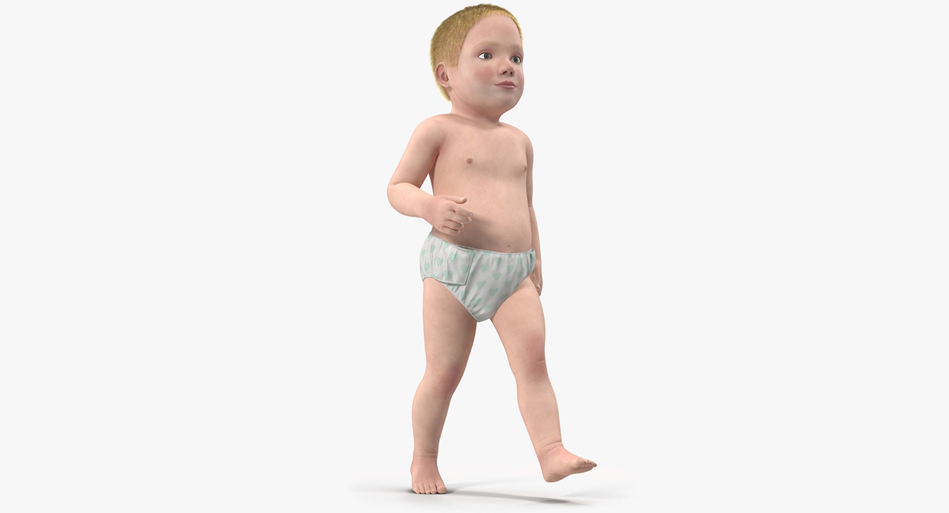 Baby Boy Walking with Fur 3D Model 3D model preview