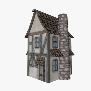 low-poly old medieval house model