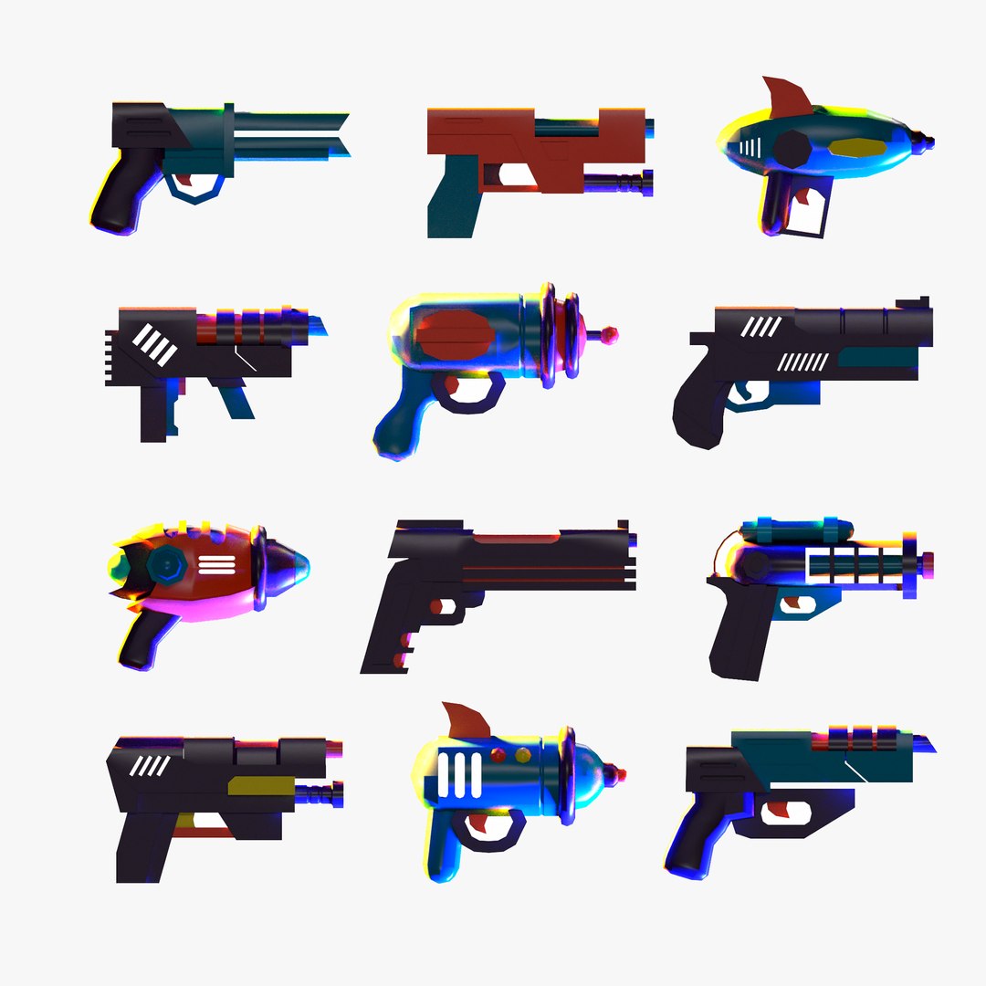 3D Cartoon Space Low Poly Ultimate Gun Pack Kit Low-poly 3D Model ...