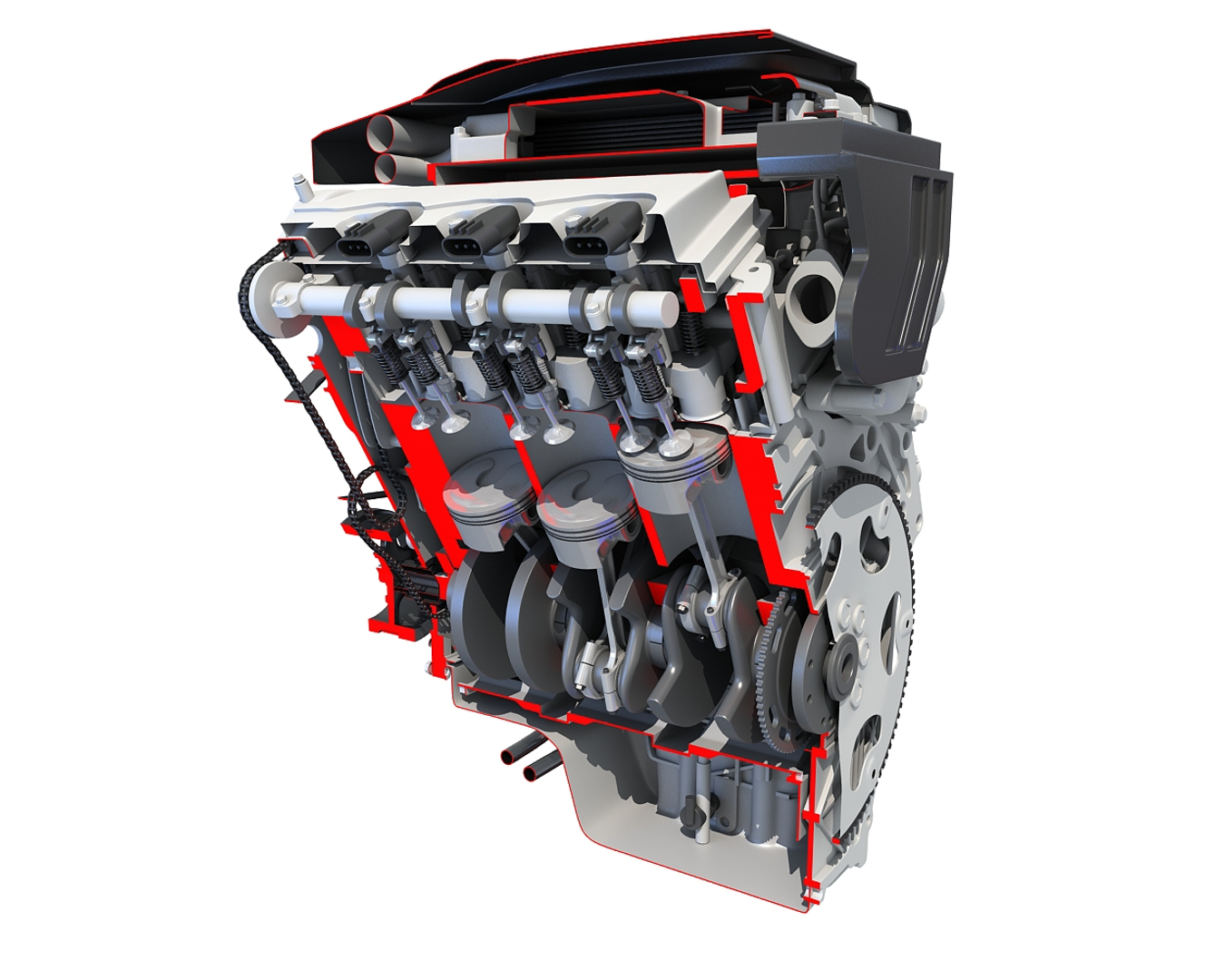 Sectioned V6 Engine with Ignition - 3D Model by 3D Horse