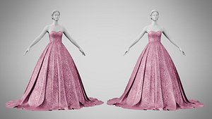 Dress 47 Dusty Rose Velvet With Design 3D model
