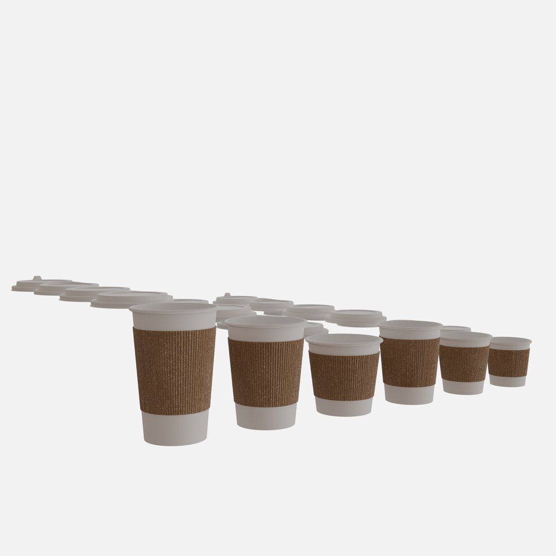 Collection Of Paper Cups With Sleeves 6 Sizes Model - TurboSquid 2397788