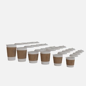 Collection of paper cups with sleeves  6 sizes model