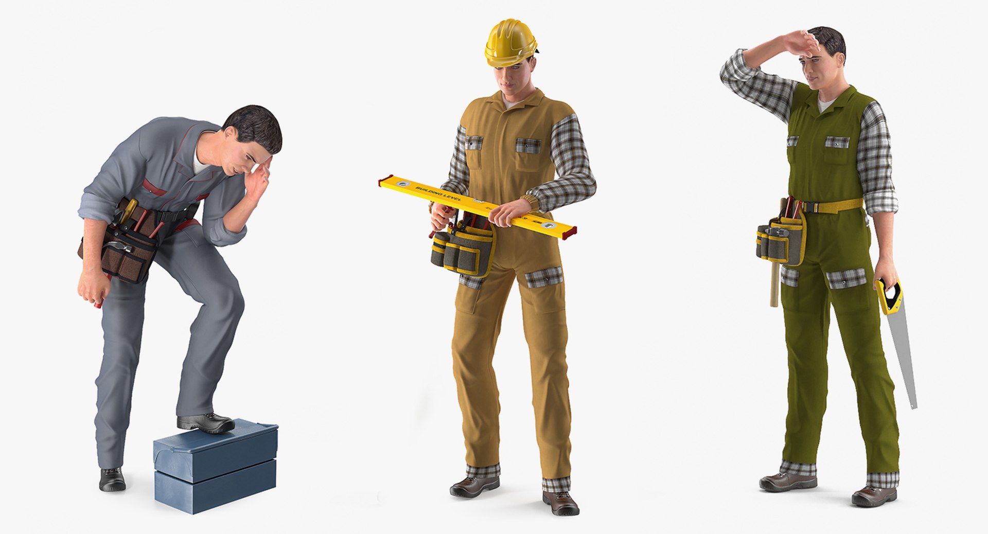 Rigged Workers Collection for Cinema 4D 3D model preview