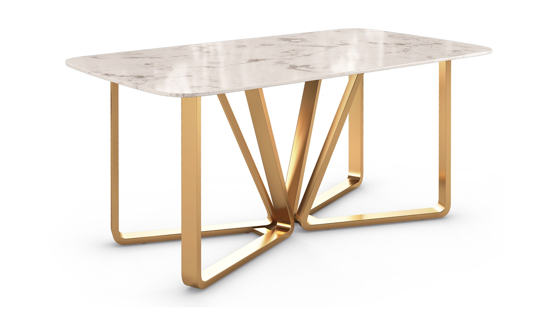 Modern Rectangle Faux Marble Dining Table Gold Set Model - TurboSquid ...
