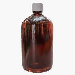3D Large Amber Boston Round Glass Bottle With White Ribbed Screw Cap