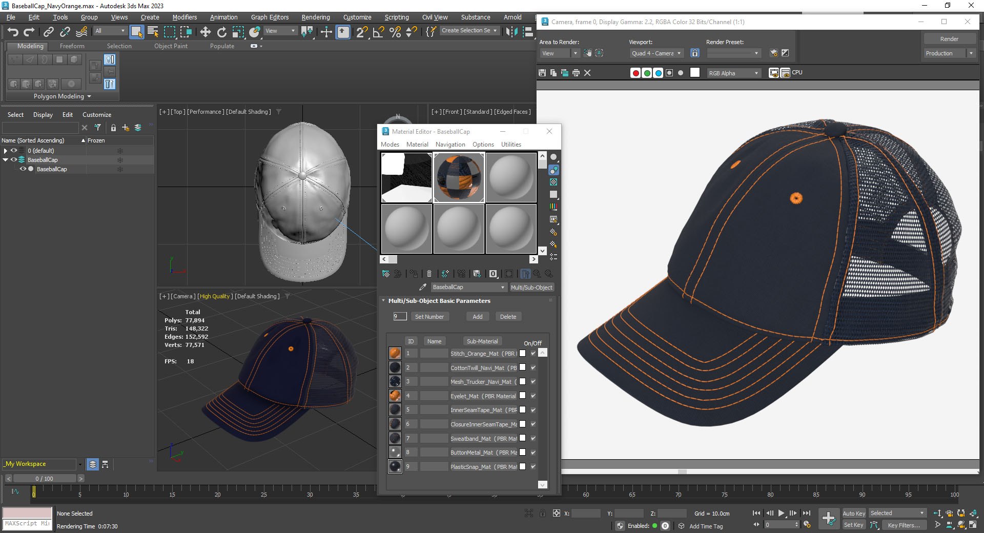 Baseball Cap Navi Multi-Material with Tiling Textures 3D - TurboSquid ...