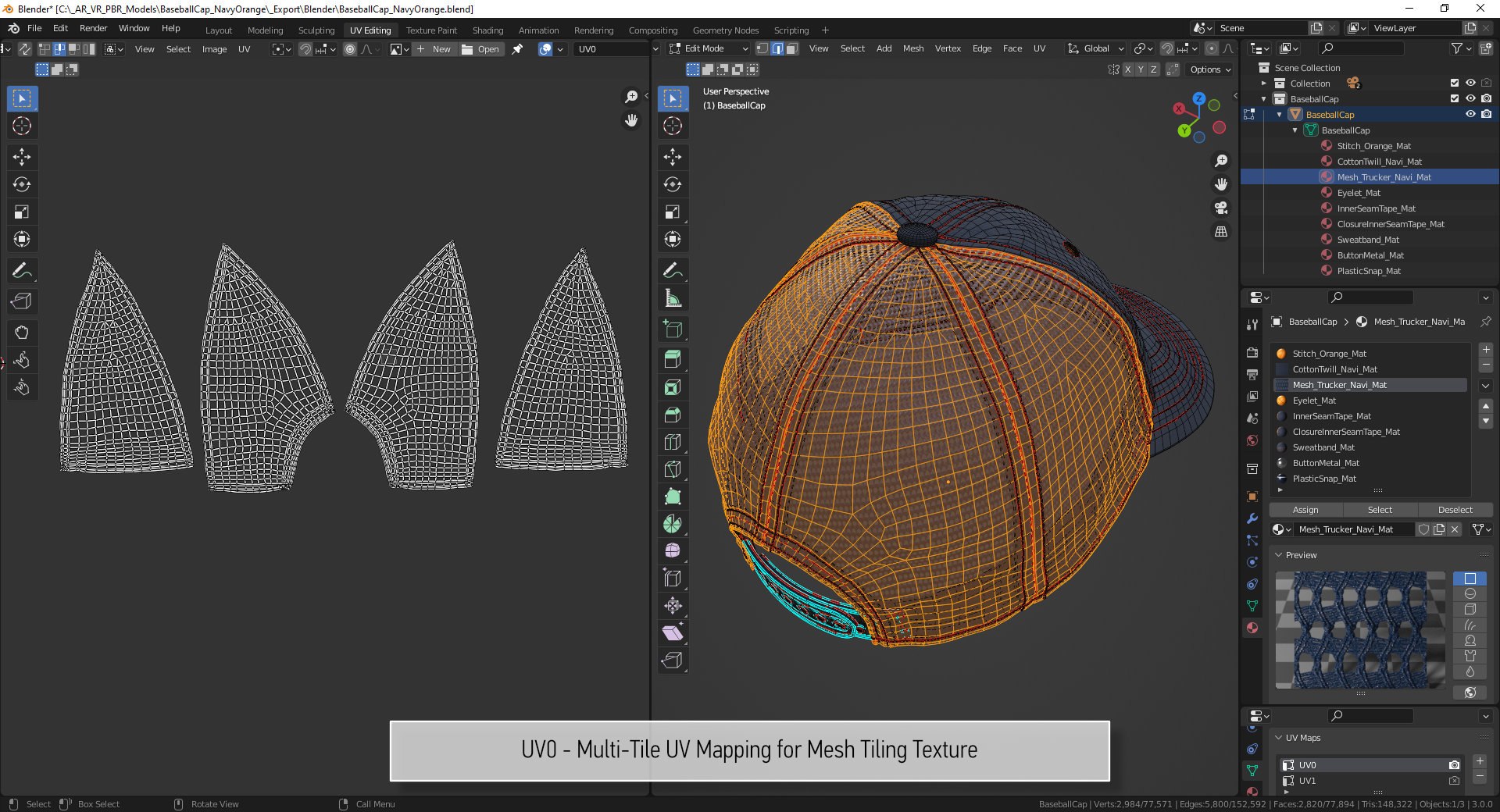 Baseball Cap Navi Multi-Material with Tiling Textures 3D - TurboSquid ...