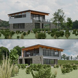 Stone Stucco Modern Office 3D