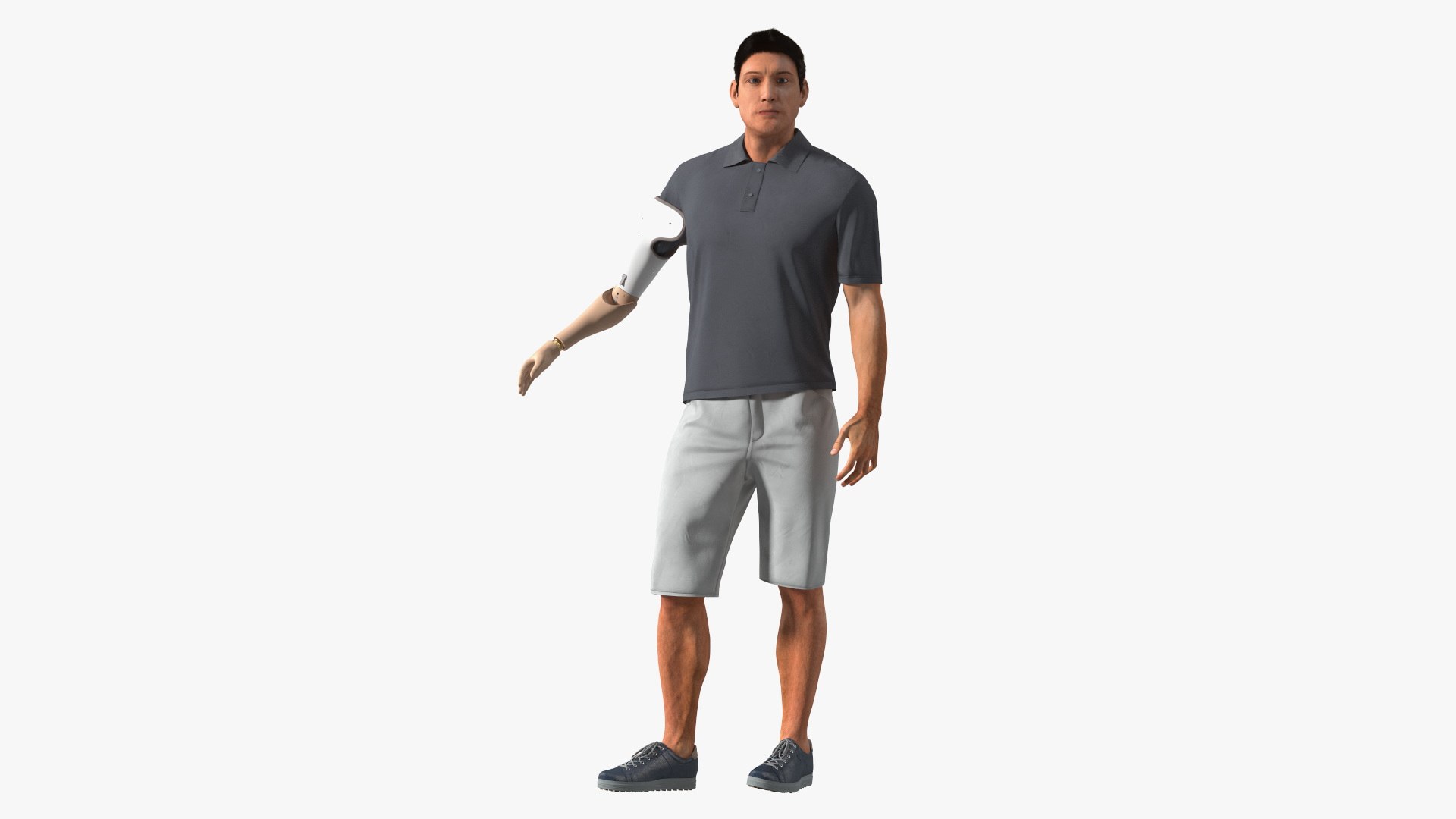 Man with Prosthetic Arm Fur Rigged 3D model preview