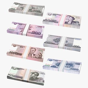North Korea Banknotes Bundles Collection 5 3D model