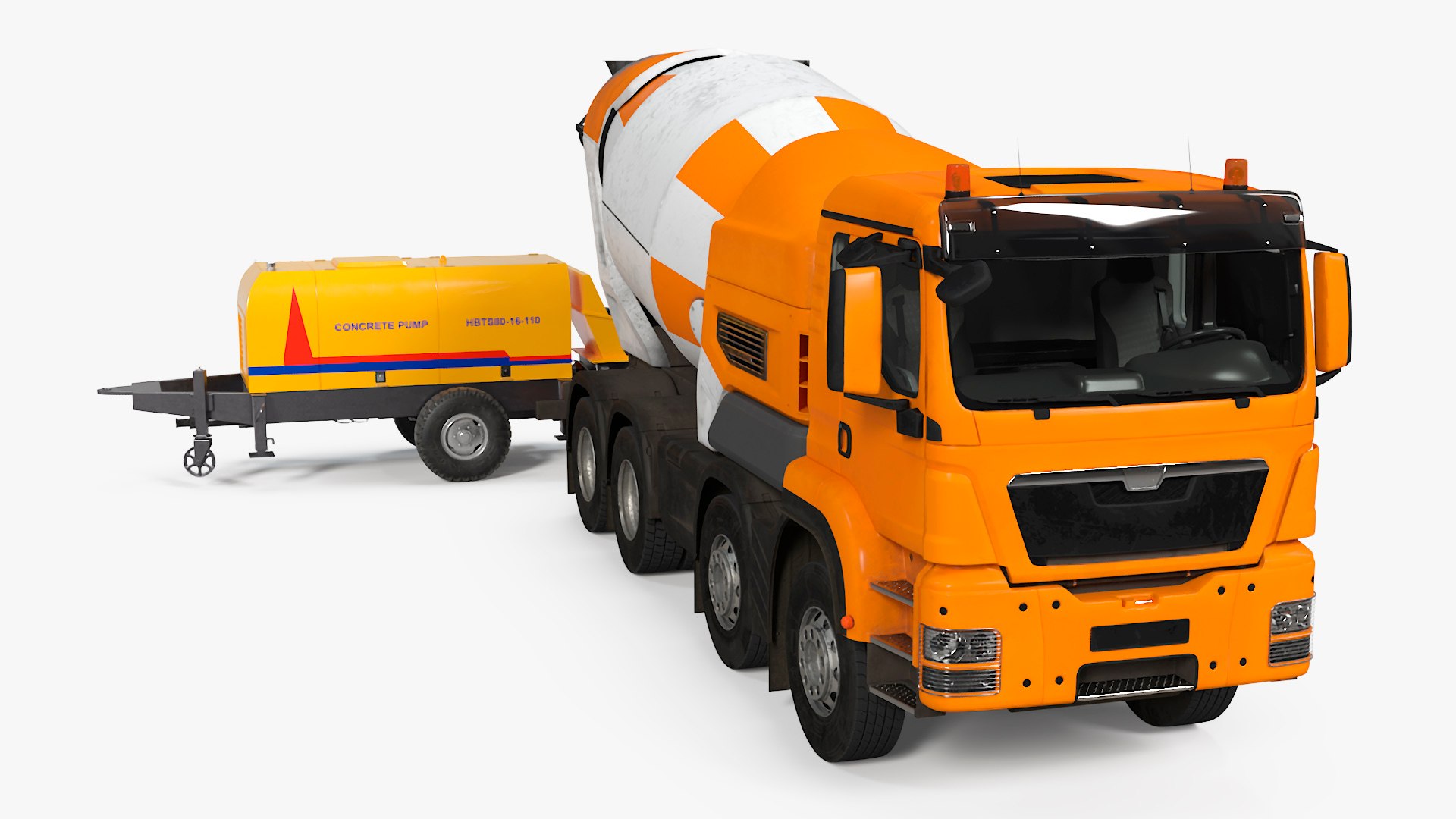 Concrete Pump and Mixer Truck 3D model preview