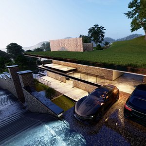 Modern mountain valley house Cliff underground villa Revit Lumion