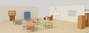 3D Low Poly Classroom Stylized School Interior Kit 25 Assets