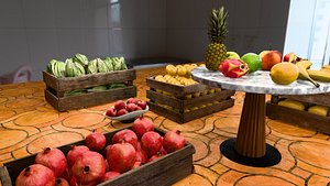 Realistic Fruit Market Scene 8 Crates  Table Display  Blender  FBX  OBJ  All Formats 3D model