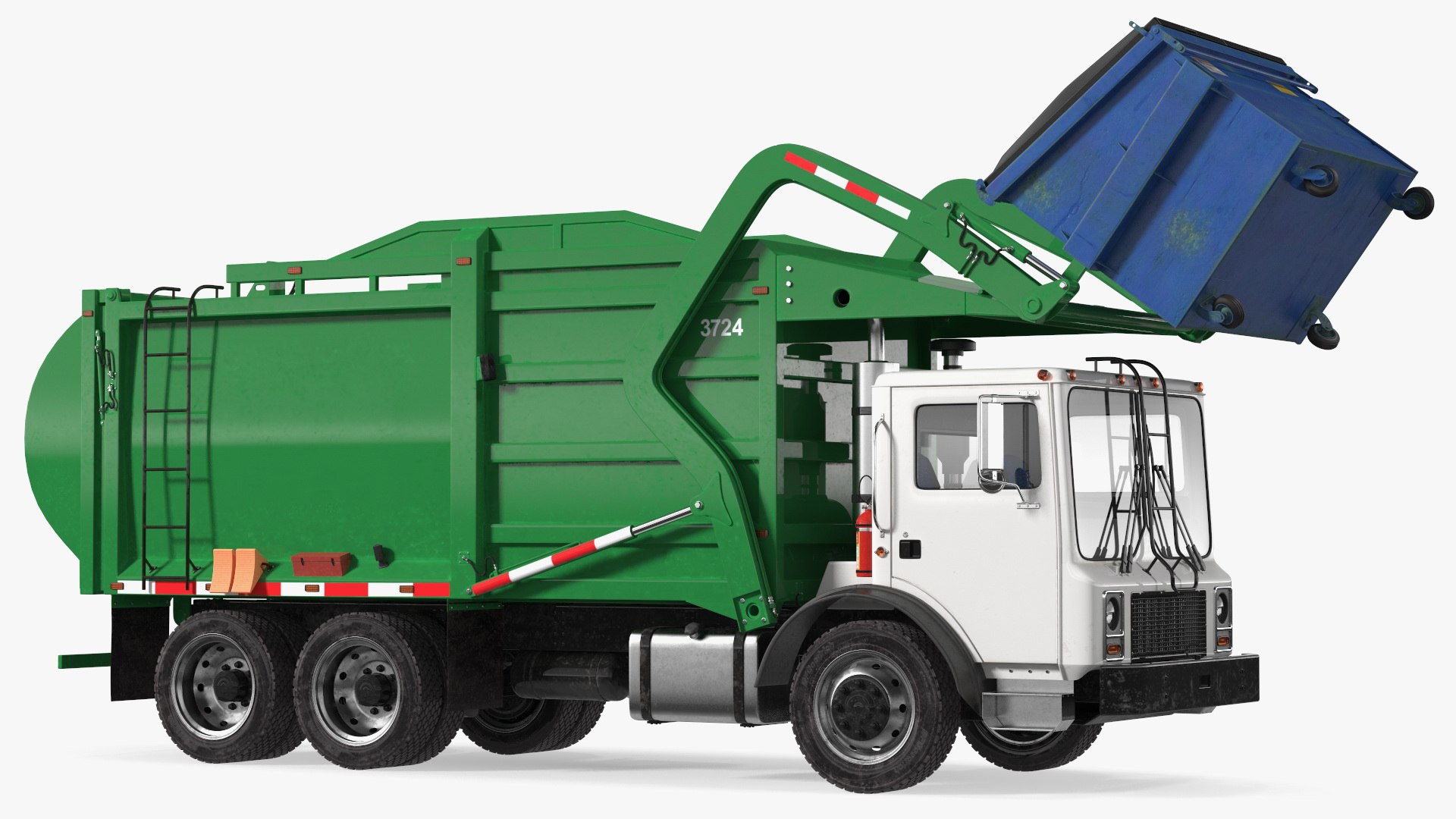 Trash Truck Generic with Dumpster Blue Rigged 3D model preview