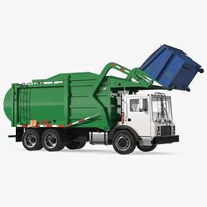 Trash Truck Generic with Dumpster Blue Rigged 3D model