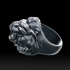 Lion roaring head ring 3D print model HOLLOW 3D model