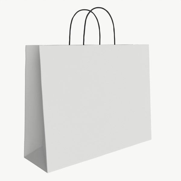 3D White paper bag with handles 04