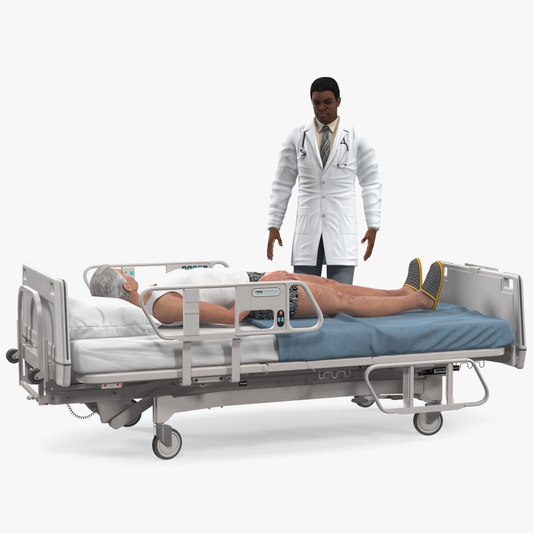 Patient on Hospital Bed And Doctor Rigged 3D model preview