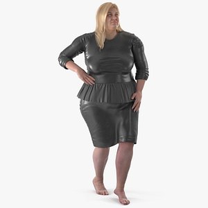 Plus Size Female in Black Leather Dress Posing 3D model
