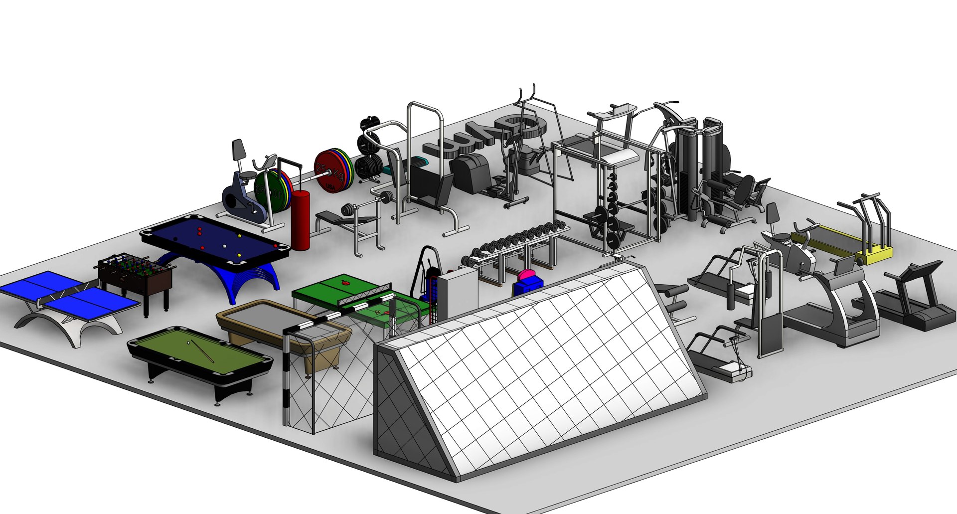 3D Sports Gym Soccer Billiard Revit Family Parameter Bundle ...