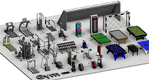 3D Sports Gym Soccer Billiard Revit Family Parameter Bundle