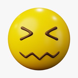 Confounded Face Emoticon Emoji or Smiley 3D model